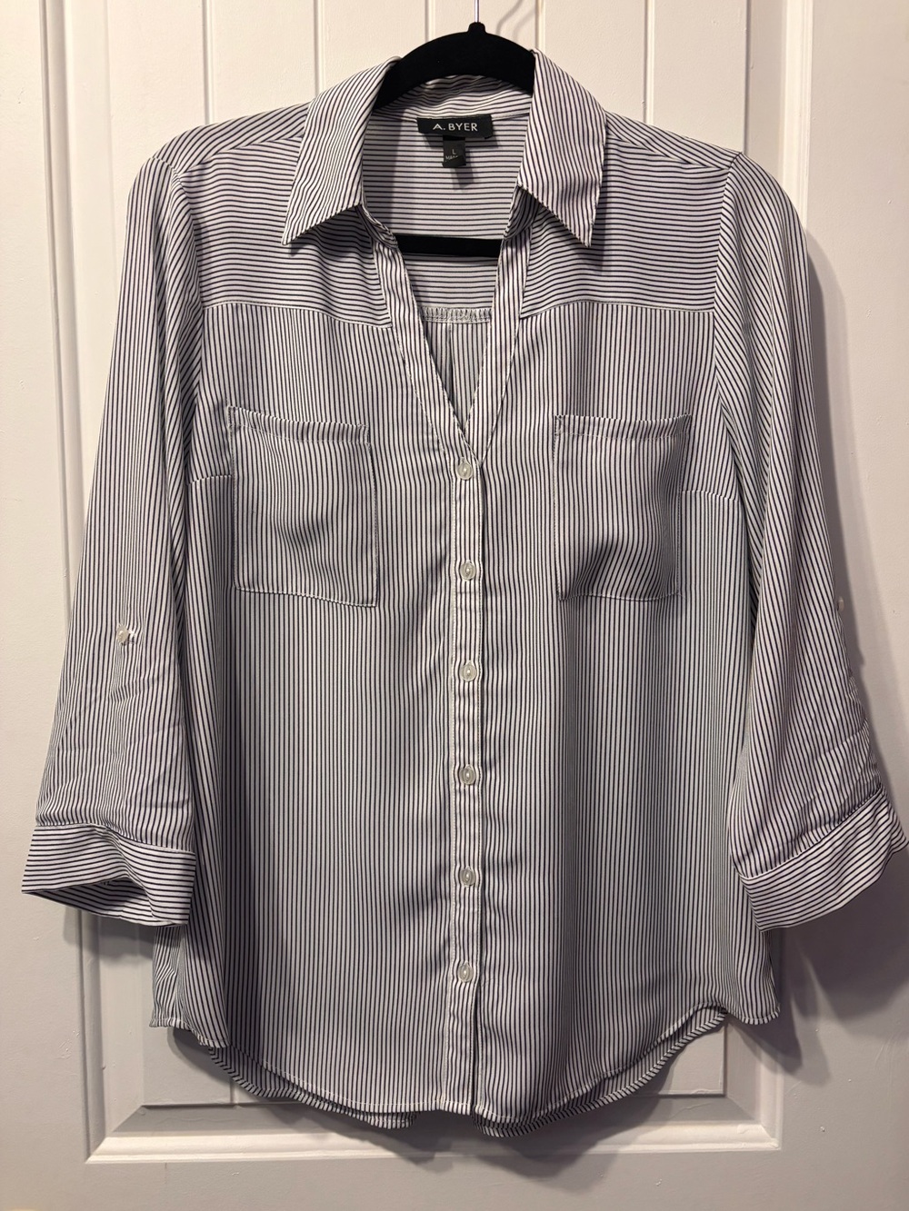 A. Byer Navy & White Pinstripe Button-Front Shirt